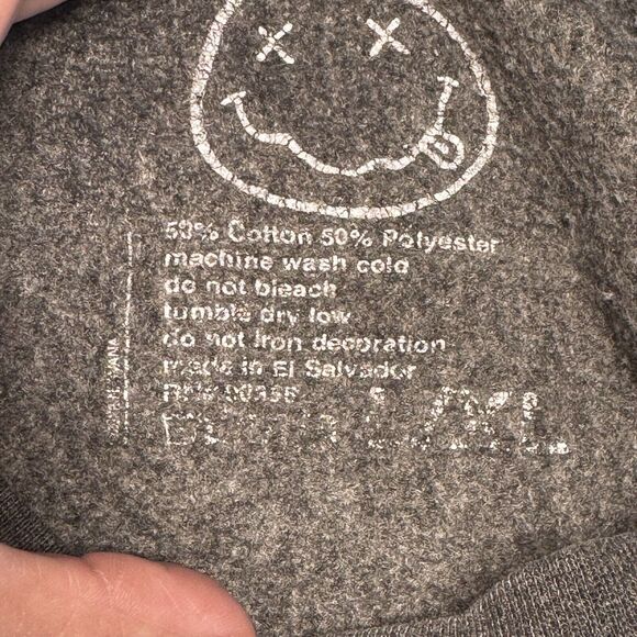 Nirvana Men’s Oversized Smiley Face Sweatshirt Charcoal Color Long Sleeve L/ XL - Picture 8 of 8